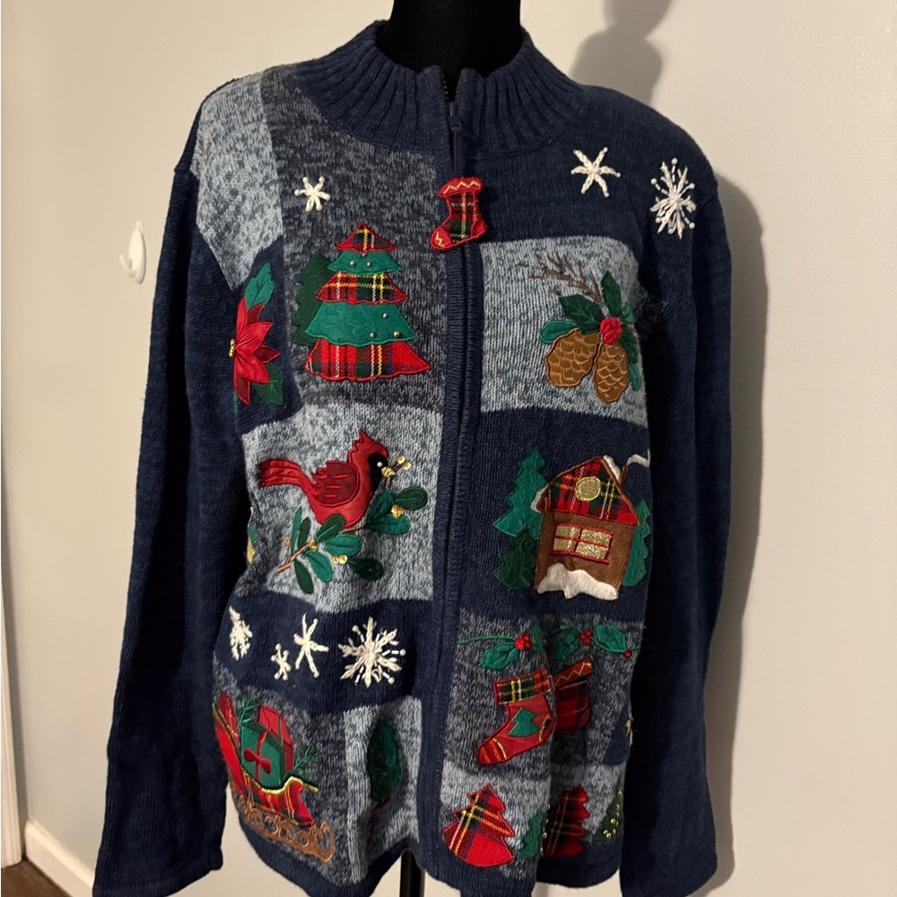 Festive Blue Holiday Sweater